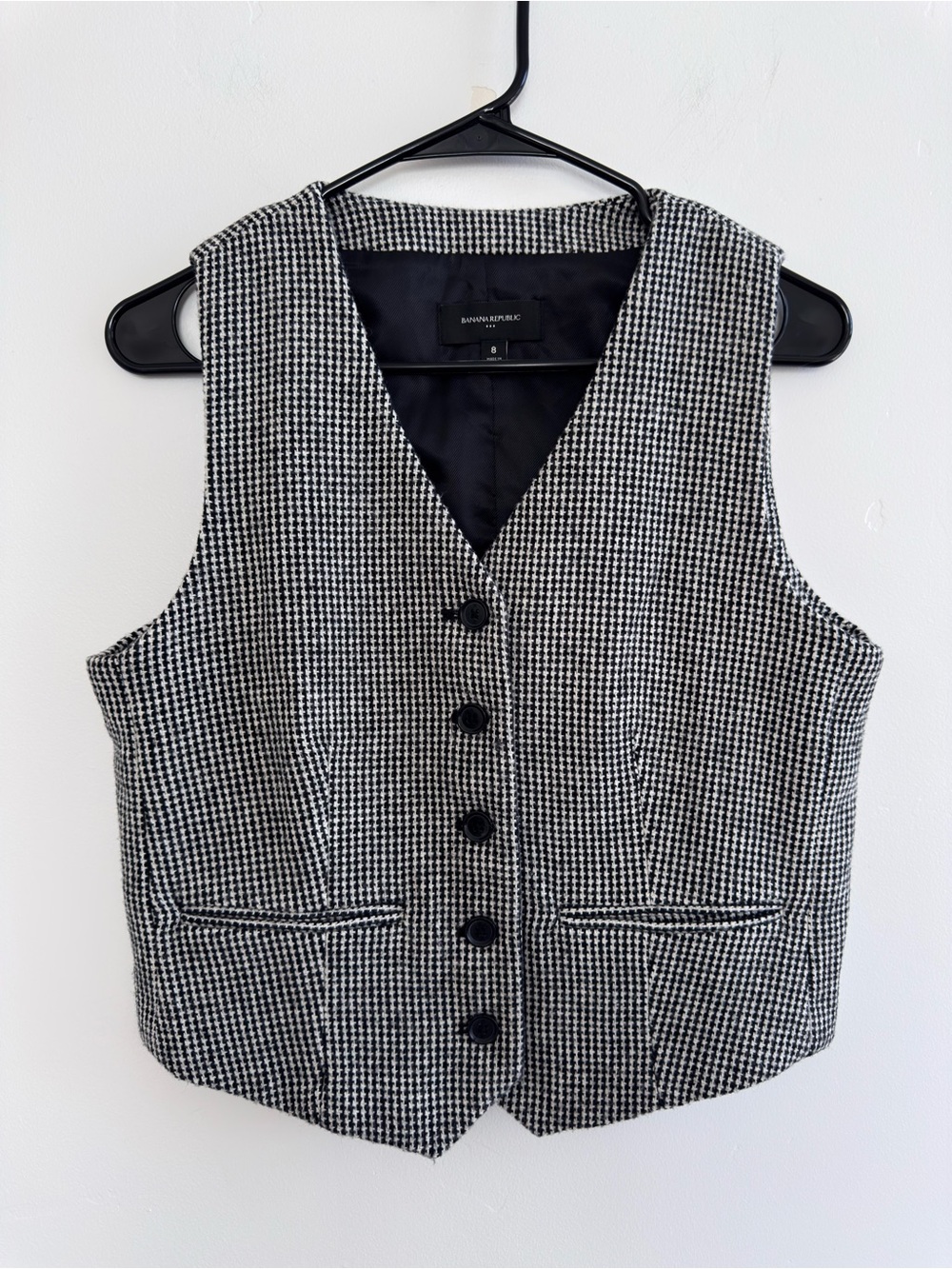 Banana Republic Factory Wool Blend Houndstooth Tailored Vest Black White Size 8